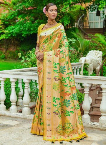 Mustard color Silk Classic Designer Saree with Wov