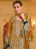 Mustard color Silk Trendy Salwar Kameez with Embroidered - 2