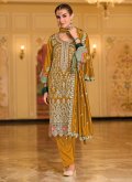 Mustard color Silk Trendy Salwar Kameez with Embroidered - 3