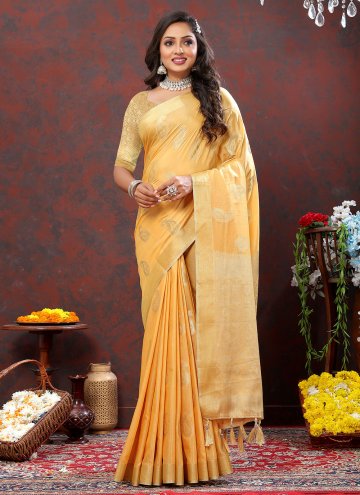 Mustard color Soft Cotton Trendy Saree with Woven