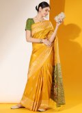 Mustard color Woven Handloom Silk Trendy Saree - 2