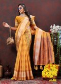 Mustard Contemporary Saree in Soft Cotton with Woven - 1