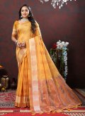 Mustard Contemporary Saree in Soft Cotton with Woven - 3