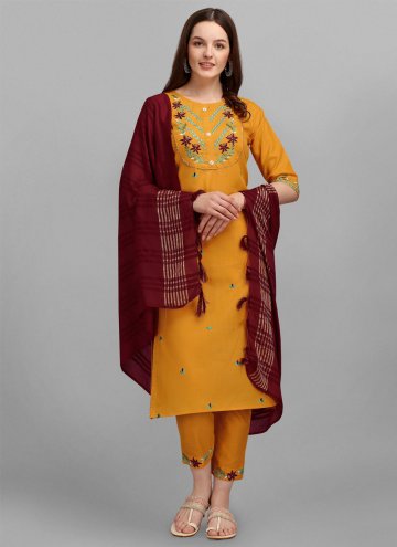 Mustard Cotton  Embroidered Salwar Suit for Casual