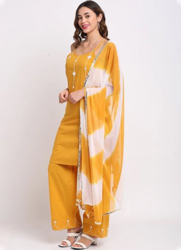 Mustard Cotton  Embroidered Salwar Suit for Casual