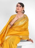 Mustard Cotton  Sequins Work Trendy Saree for Casual - 1
