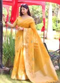 Mustard Cotton Silk Woven Trendy Saree for Casual - 3