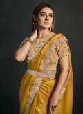 Mustard Designer Saree in Crepe Silk with Embroidered - 1