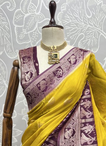Mustard Designer Saree in Silk with Thread Work
