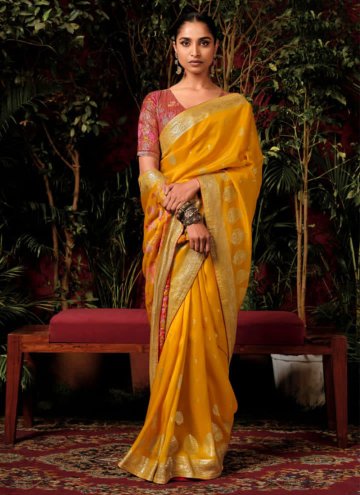 Mustard Designer Saree in Silk with Woven