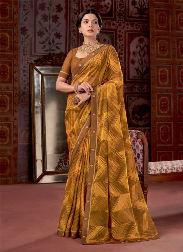Mustard Fancy Fabric Print Classic Designer Saree for Ceremonial