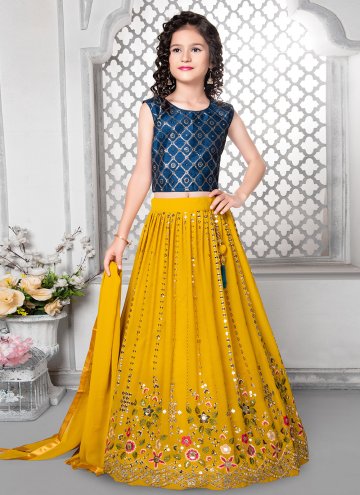 Mustard Faux Georgette Embroidered Readymade Lehenga Choli for Ceremonial
