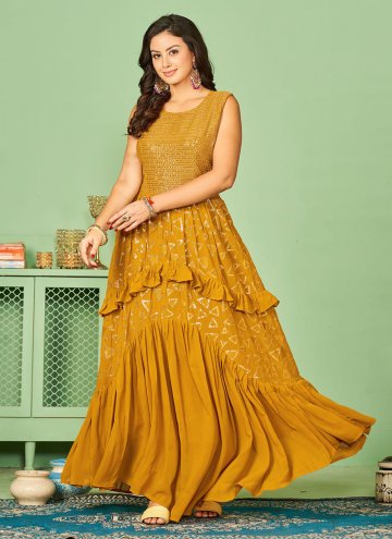 Mustard Georgette Embroidered Designer Gown for Engagement