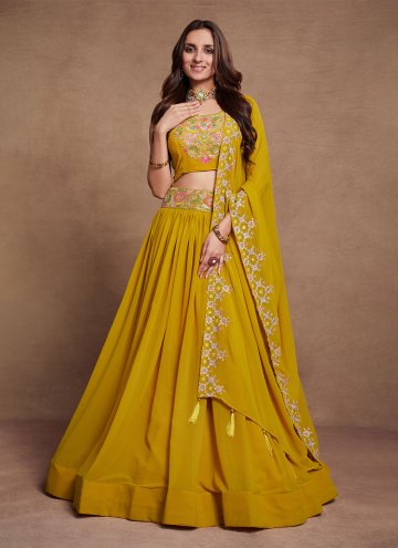 Mustard Georgette Embroidered Lehenga Choli for Ceremonial