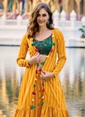 Mustard Georgette Embroidered Trendy Salwar Kameez for Engagement - 3