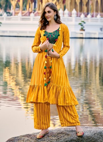 Mustard Georgette Embroidered Trendy Salwar Kameez for Engagement