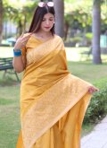 Mustard Handloom Silk Woven Classic Designer Saree - 1