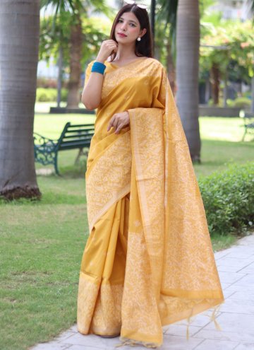 Mustard Handloom Silk Woven Classic Designer Saree