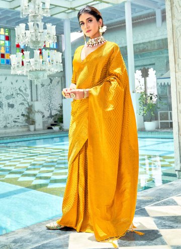 Mustard Kanjivaram Silk Woven Contemporary Saree for Festival
