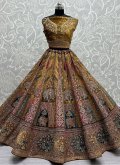 Mustard Lehenga Choli in Velvet with Embroidered - 1