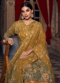 Mustard Palazzo Suit in Georgette with Digital Print - 1