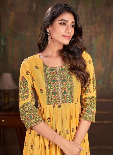 Mustard Party Wear Kurti in Cotton  with Printed