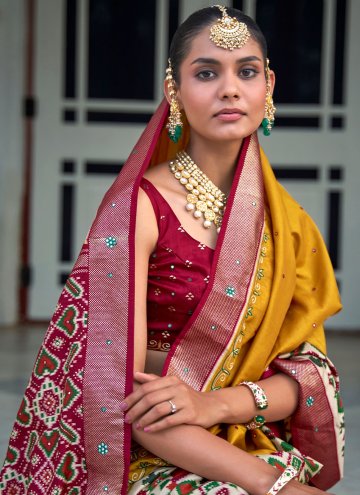 Mustard Patola Silk Aariwork Classic Designer Saree for Ceremonial