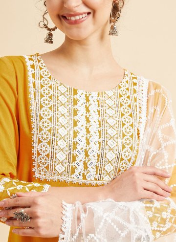 Mustard Rayon Embroidered Salwar Suit for Ceremonial