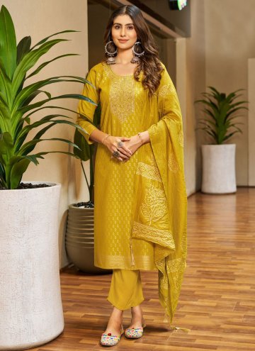 Mustard Rayon Embroidered Salwar Suit for Ceremoni