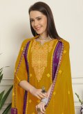 Mustard Salwar Suit in Chiffon with Embroidered - 1