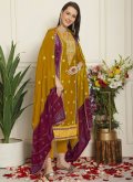 Mustard Salwar Suit in Chiffon with Embroidered - 3