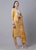 Mustard Salwar Suit in Cotton  with Embroidered - 3