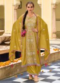Mustard Salwar Suit in Silk with Embroidered - 1