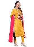 Mustard Silk Embroidered Straight Salwar Suit for Casual - 1