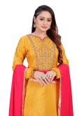 Mustard Silk Embroidered Straight Salwar Suit for Casual - 2