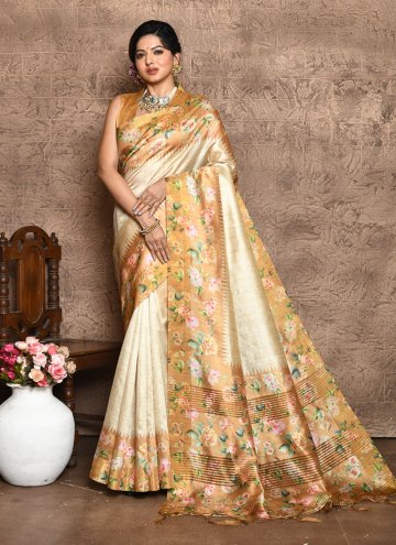 Mustard Silk Floral Print Trendy Saree for Casual