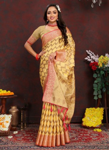 Mustard Silk Woven Trendy Saree