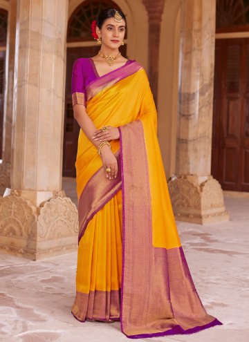 Mustard Silk Woven Trendy Saree for Engagement