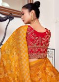 Mustard Traditional Saree in Brasso Georgette with Foil Print - 1