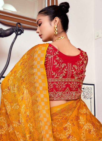 Mustard Traditional Saree in Brasso Georgette with Foil Print