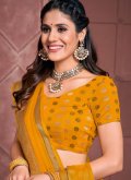 Mustard Traditional Saree in Organza with Woven - 1
