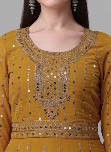 Mustard Trendy Salwar Kameez in Faux Georgette with Embroidered
