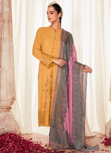 Mustard Trendy Salwar Kameez in Silk with Embroidered