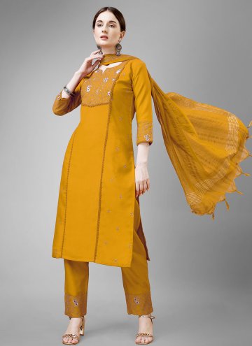 Mustard Trendy Salwar Suit in Blended Cotton with 
