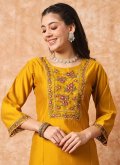 Mustard Trendy Salwar Suit in Viscose with Embroidered - 1