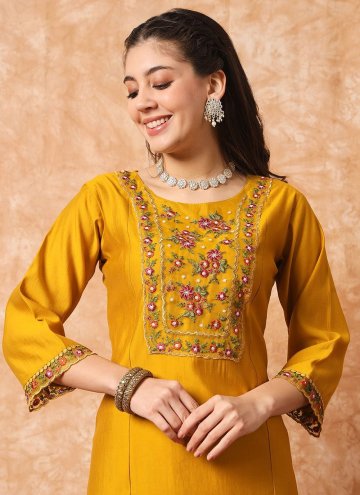 Mustard Trendy Salwar Suit in Viscose with Embroidered