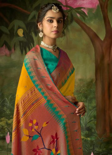 Mustard Trendy Saree in Brasso with Woven