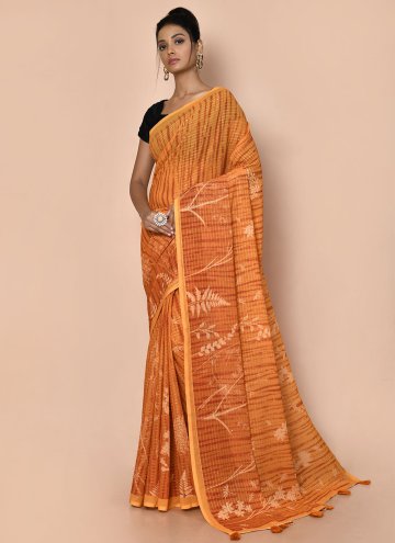 Mustard Trendy Saree in Faux Georgette with Printed