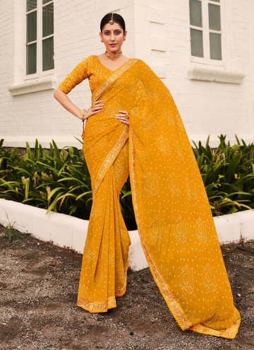 Mustard Trendy Saree in Georgette with Bandhej Print