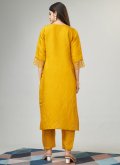 Mustard Viscose Embroidered Trendy Salwar Kameez - 1